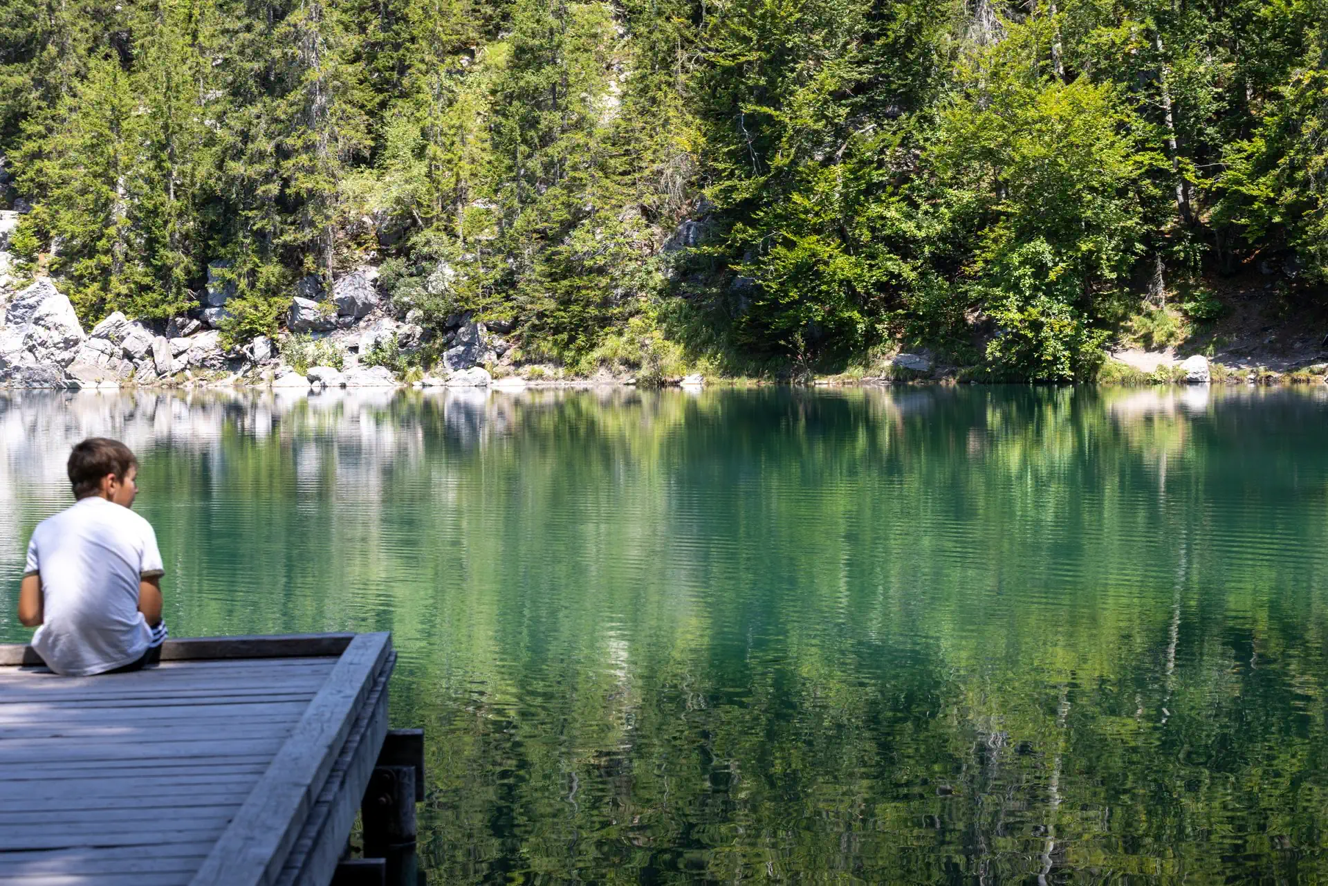 Passerelle himalayenne et lac vert depuis le plateau 100725 27
